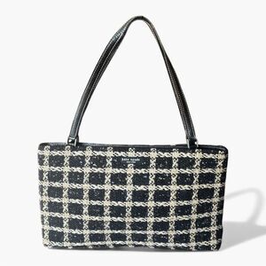Vintage Kate Spade Rourke Tweed Shoulder Bag Black Cream Check Classic Preppy